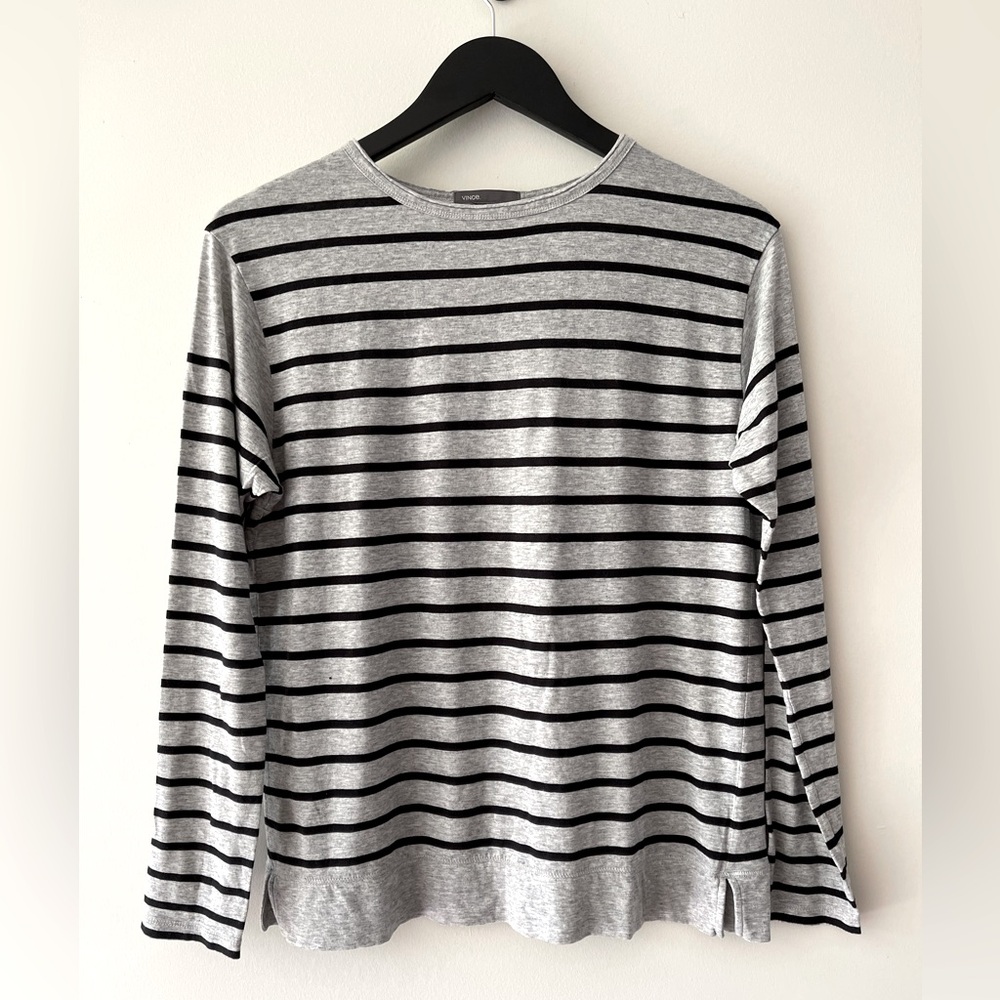 Vince Gray and Black Striped Long Sleeve Shirt